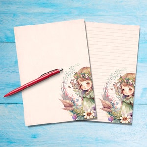 Papel para escribir cartas Pretty Fairy A5, suministros para amigos por correspondencia, hojas rayadas o sin rayar, lindo papel para notas con o sin líneas