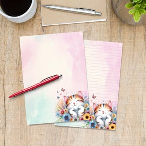 Smiley Cat writing paper, Cute A5 Pen pal supplies, Single stationery letter writing note sheets, Notepaper with or without lines