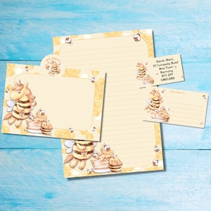 Kit di lettere per posta ordinaria/penpal abbinato Bee Sweet, carta da lettere A5, buste, etichette per indirizzi, etichette PDT, adesivi rotondi per posta felice