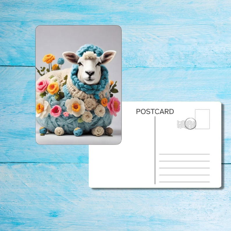 Woolly Sheep Postcard set of 5, A6 size postcard with rounded corners, beautiful illustrated postcrossing postcard 14.8 cm x 10.5 cm zdjęcie 3