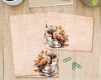 Morning Coffee briefpapierset, briefpapier van A5-formaat met bijpassende enveloppen, benodigdheden voor penvrienden, postpakket, gelinieerde/ongevoerde vellen