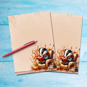 Papel para escrita de letras A5 de texugo aconchegante, suprimentos de papelaria para amigos, folhas de papel para cartas fofas forradas ou sem forro, papel para amigos de caneta
