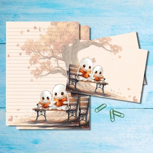 Juego de papelería Bookish Ghosts, papel para cartas A5 con sobres a juego, kit de suministros para correo postal, hojas rayadas o sin rayar