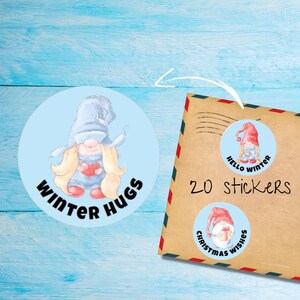 Paquete de pegatinas de gnomos de invierno, lindas etiquetas de correo feliz redondas y mate cortadas individualmente, suministros para amigos por correspondencia para decorar sobres