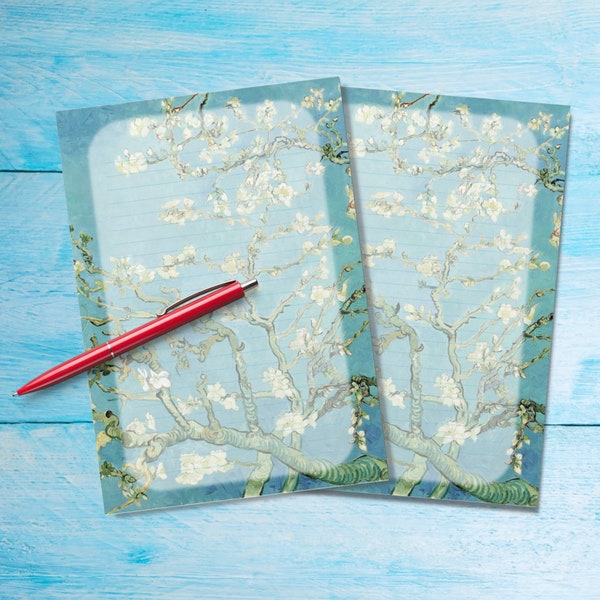 Van Gogh Almond Blossoms A5 letter writing paper, pen pal supplies, Stationery letter sheets, Notepaper lined or unlined,