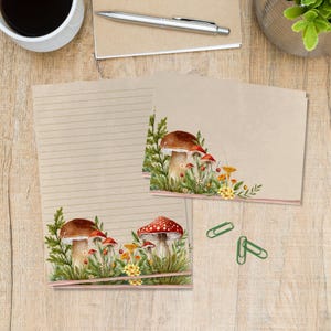 Ensemble de papeterie Champignons, papier à lettres A5 avec enveloppes assorties, joli kit de fournitures pour correspondance avec feuilles lignées ou non