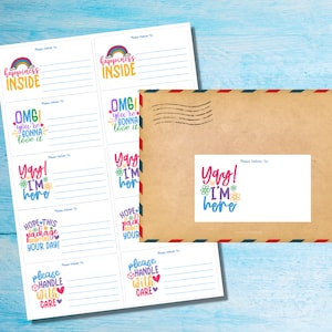 Etiquetas autoadesivas Happy Mail, por favor, entregue em... etiquetas, 10 etiquetas por folha, adesivos retangulares de 99,1 x 57,0 mm com cantos arredondados