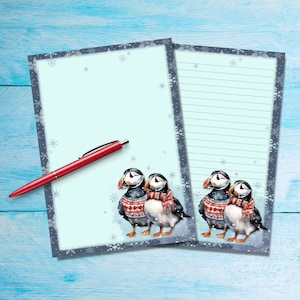 Papel para escribir cartas Winter Puffin A5, Suministros para amigos por correspondencia, Papelería con o sin líneas, Hermoso papel de notas con o sin líneas