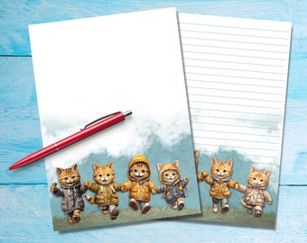 Papel para escribir cartas Raincoat Cats A5, suministros para amigos por correspondencia, hojas de notas con o sin forro de papelería, lindo papel de notas con o sin líneas