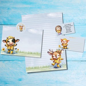 Kit de cartas a juego para amigos por correspondencia Splish Splash, papel de carta A5, sobres, etiquetas de dirección, etiquetas PDT y pegatinas redondas de Happy Mail