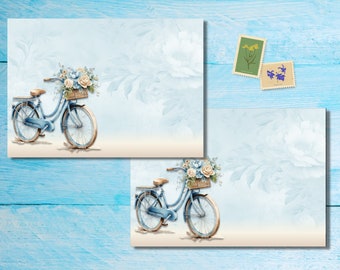 Blue Bicycle envelopes pack of 5 or 10, Happy mail envelopes for pen pals letters, C6 size post able envelopes