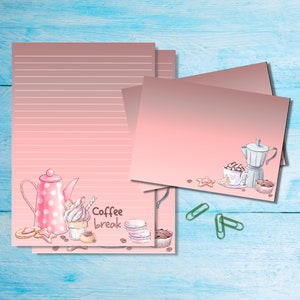 Juego de papelería Coffee Break, paquete de cartas con o sin líneas, papel de notas A5 liso, suministros para amigos por correspondencia, hojas y sobres para escribir por correo postal
