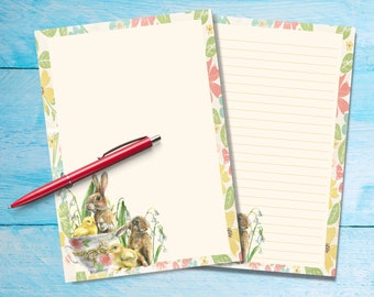 Watercolour Easter A5 letter writing paper, Penpal stationery supplies lined or unlined single sheets, Pretty notepaper with / without lines