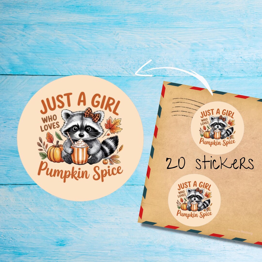 Pumpkin Spice Raccoon Stickers Pack, Cute Individually Cut Round Matte ...