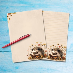 Just a Hedgehog Who Loves to Read writing paper, A5 Pen pal supplies, Stationery letter writing note sheets, Notepaper with or without lines