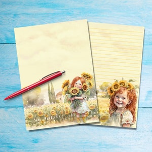 Papel para escribir cartas Girasol Girls A5, artículos de papelería Penpal, hojas de cartas de papel lindas forradas o sin forro, papel para amigos por correspondencia