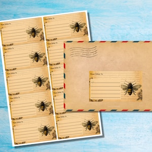 Autoadesivo Vintage Bee, consegnare a... etichette, 10 etichette per foglio, adesivi rettangolari da 99,1 x 57,0 mm con angoli arrotondati