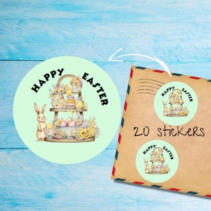 Pack d'autocollants ronds mats découpés individuellement Joyeuses Pâques, flocons d'autocollants découpés avec des matrices - Stickers pour journal/planificateur/fournitures pour stylo/scellés d'enveloppe