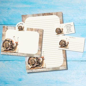 Kit di lettere per posta ordinaria con lumaca abbinata a un amico di penna, carta da lettere A5, buste, etichette per indirizzi, etichetta PDT, adesivi rotondi per posta allegra