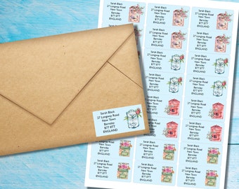 Post Boxes self adhesive return address labels, 24 labels per sheet, 63.5 x 33.9 mm rectangular stickers with rounded corners