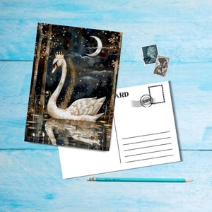 Carte postale Regal Animals Swan, carte postale magnifiquement illustrée au format A6 pour le passage du poste, carte postale unique avec impression d'art à encadrer