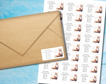 Wild and Free Fox self adhesive return address labels, 24 labels per sheet, 63.5 x 33.9 mm rectangular stickers with rounded corners