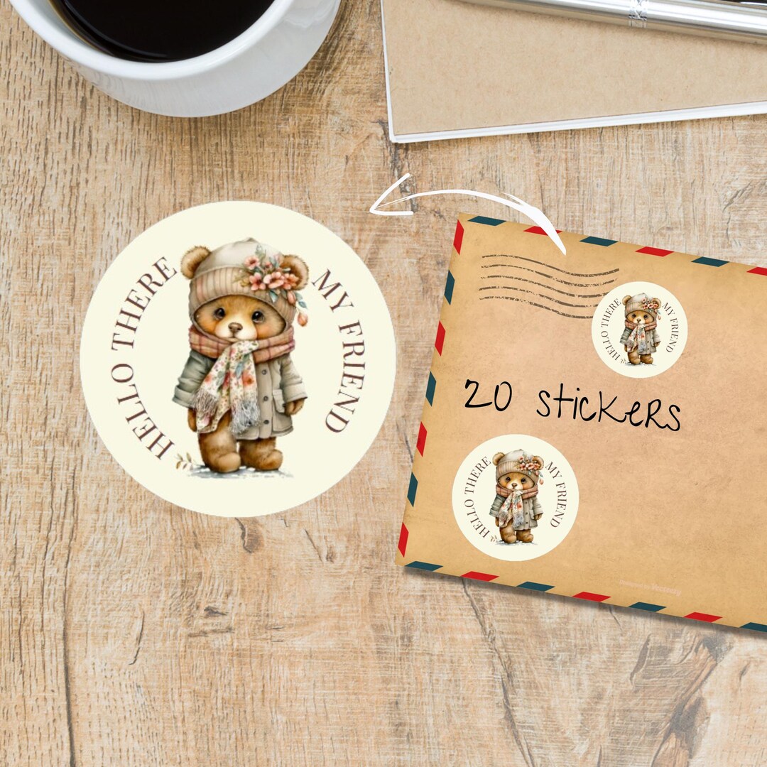 Wrapped up Teddy Stickers Pack, Cute Individually Cut Round Matte Happy ...