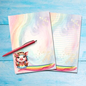 Papel para escrever letras A5 da Hippy Pig, Suprimentos para amigos por correspondência, Folhas de papel pautadas ou sem pauta, Papel de carta fofo com/sem linhas