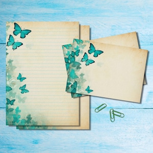 Juego de papelería Jade Butterflies, papel para cartas A5 con sobres a juego, kit de suministros para correspondencia por correo postal, hojas rayadas o sin rayar
