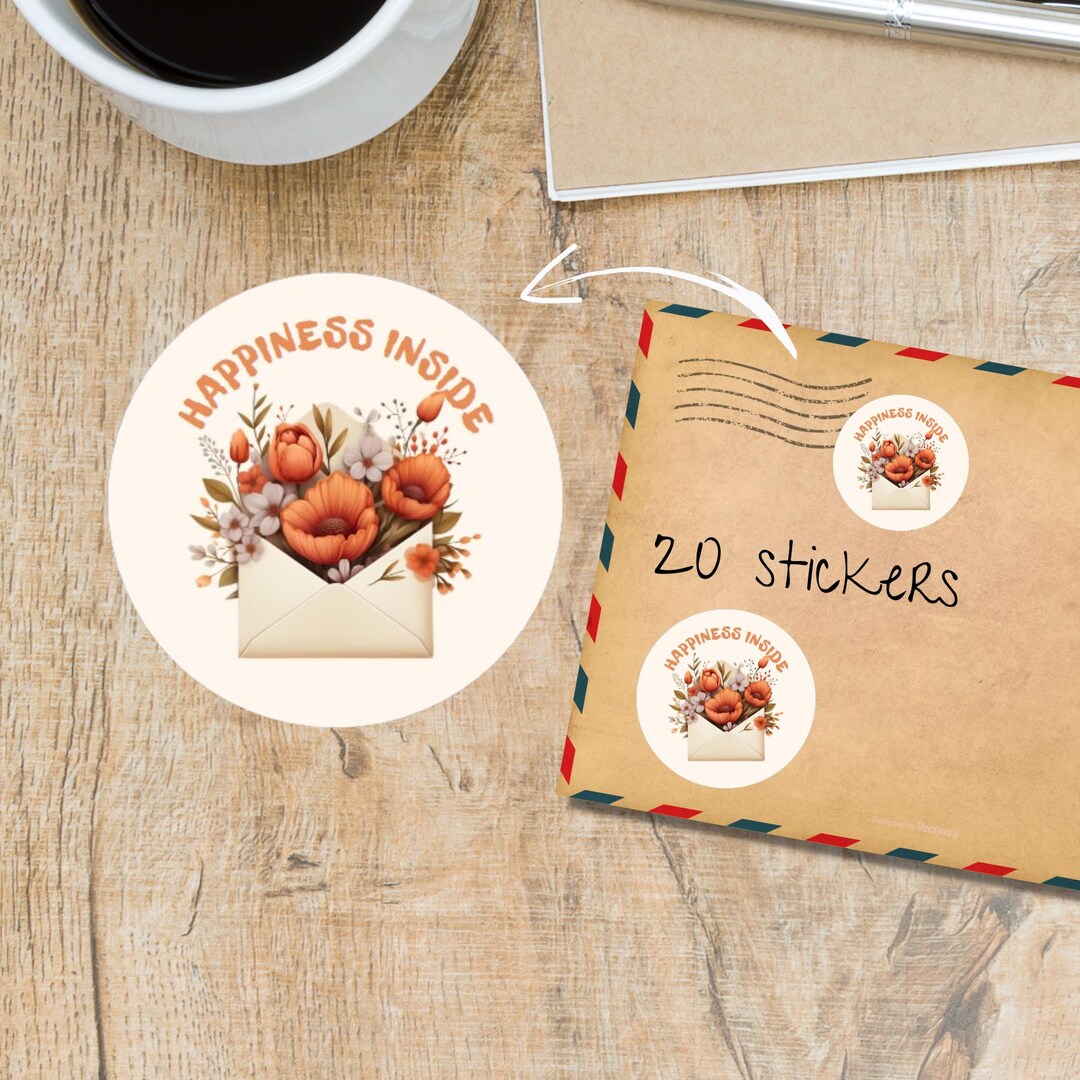 Flowers in Envelope Sticker Pack, Round Matte Die Cut Stickers for Pen ...