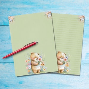 Carta da lettere A5 Teddy in Spring, Forniture per amici di penna, Fogli di appunti a righe o senza righe, Carta da lettere carina con o senza righe