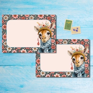 Paquete de 5 o 10 sobres con diseño de jirafas florales, sobres de correo alegres para cartas a amigos por correspondencia, sobres de tamaño C6 para enviar por correo