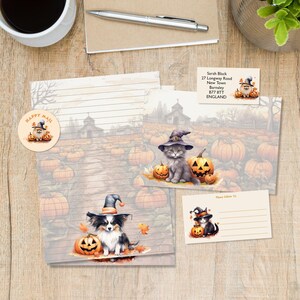 Pumpkin Patch matching penpal / snail mail letter kit, A5 writing paper, envelopes, address labels, PDT labels, round happy mail stickers