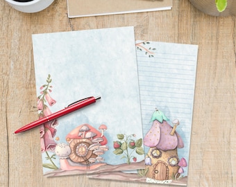Fairy Houses A5 letter writing paper, Pen pal supplies, Stationery lined or unlined letter sheets, Cute notepaper with or without lines