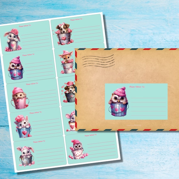 Buckets of Love self adhesive please deliver to.. labels, 10 labels per sheet, 99.1 x 57.0 mm rectangular stickers with rounded corners