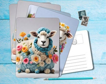 Set di 5 cartoline Woolly Sheep, cartolina formato A6 con angoli arrotondati, bellissima cartolina illustrata postcrossing 14,8 cm x 10,5 cm