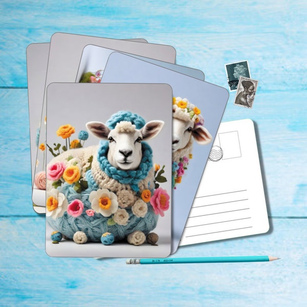 Lot de 5 cartes postales Mouton laineux, carte postale au format A6 avec coins arrondis, belle carte postale illustrée de la traversée 14,8 cm x 10,5 cm