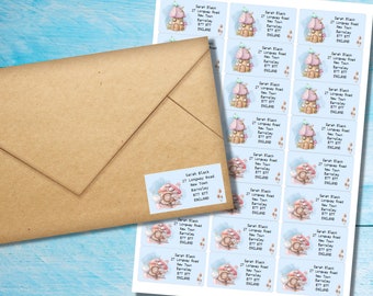 Fairy Houses self adhesive return address labels, 24 labels per sheet, 63.5 x 33.9 mm rectangular stickers with rounded corners