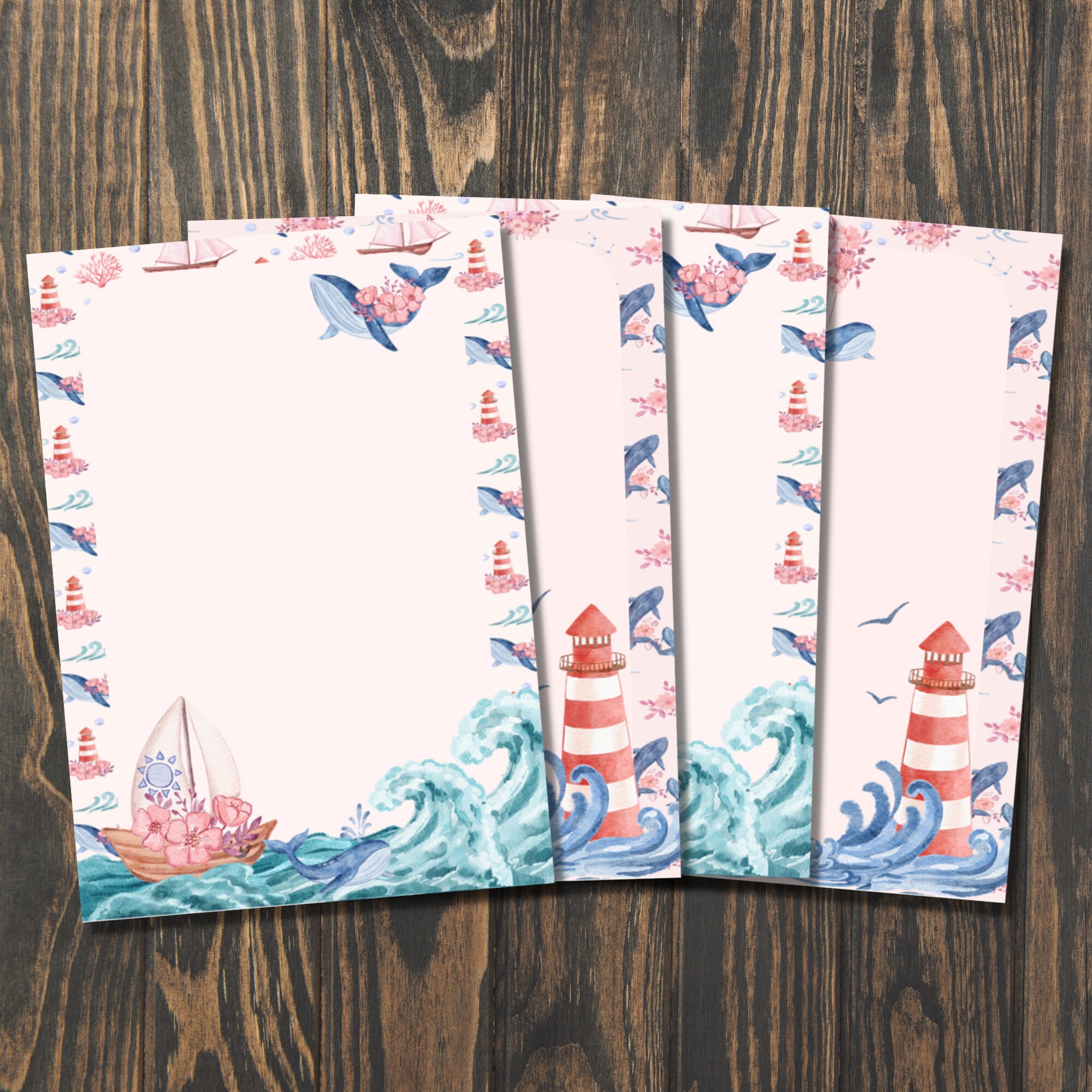 Visual Arts Decorated stationery letter sheets Floral Whales A5 letter ...