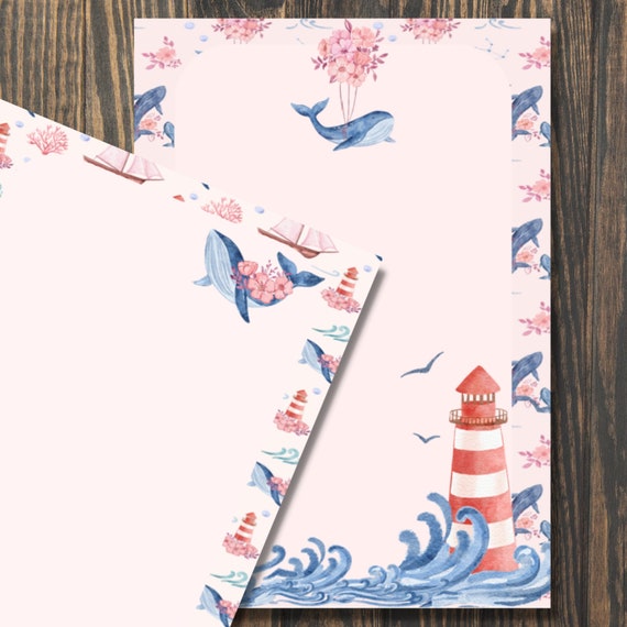 Visual Arts Decorated stationery letter sheets Floral Whales A5 letter ...