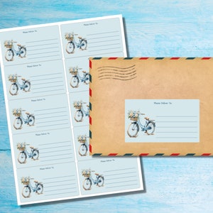 Autoadesivo Blue Bicycle, consegnare a... etichette, 10 etichette per foglio, adesivi rettangolari 99,1 x 57,0 mm con angoli arrotondati