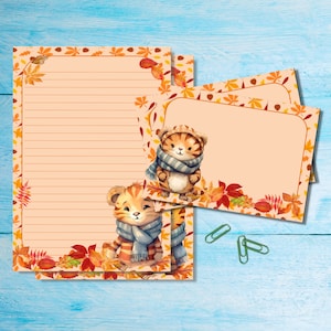 Conjunto de papelaria Autumn Tigers, papel para escrever cartas A5 com envelopes combinando, kit de suprimentos para amigos por correspondência, folhas pautadas/sem pauta