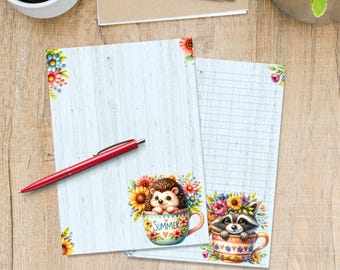 Cute Summer Mugs A5 letter writing paper, Pen pal supplies, Stationery lined or unlined letter sheets, Cute notepaper with / without lines