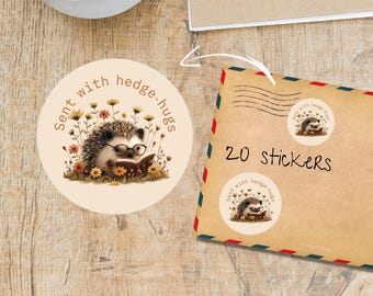 Just a Hedgehog Hedgehugs stickers pack, Cute individually cut round matte happy mail labels, Pen pal supplies to decorate envelopes