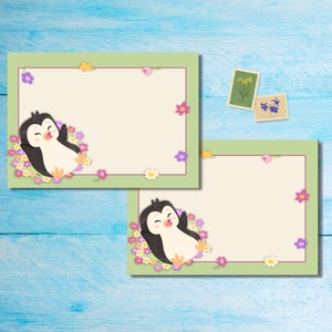 Paquete de 5 o 10 sobres con pingüinos en primavera, sobres de correo alegres para cartas a amigos por correspondencia, sobres de tamaño C6 para enviar por correo