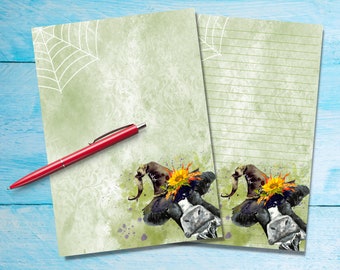 Halloween Heifer A5 letter writing paper, Pen pal supplies, Stationery lined or unlined note sheets, Cute notepaper with or without lines