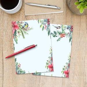 Winter Birds A5 letter writing paper, Penpal supplies, Stationery lined or unlined single sheets, Plant notepaper with or without lines image 1