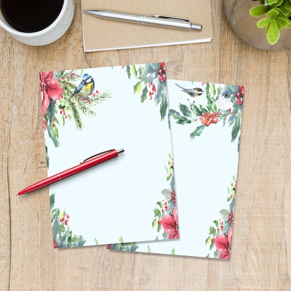 Winter Birds A5 letter writing paper, Penpal supplies, Stationery lined or unlined single sheets, Plant notepaper with or without lines