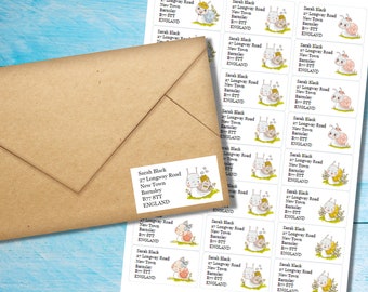 Snail Cuties self adhesive return address labels, 24 labels per sheet, 63.5 x 33.9 mm rectangular stickers with rounded corners