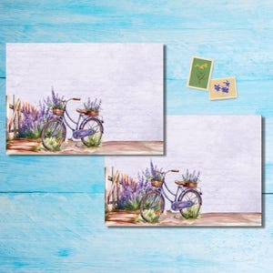 Paquete de 5 o 10 sobres de bicicleta de lavanda, sobres de correo felices para cartas de amigos por correspondencia, sobres de tamaño C6 que se pueden enviar por correo